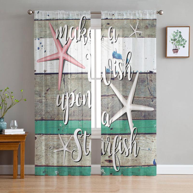 

Curtain & Drapes Wood Grain Starfish Summer Sheer Curtains Bedroom Decoration Kitchen Tulle For Living Room
