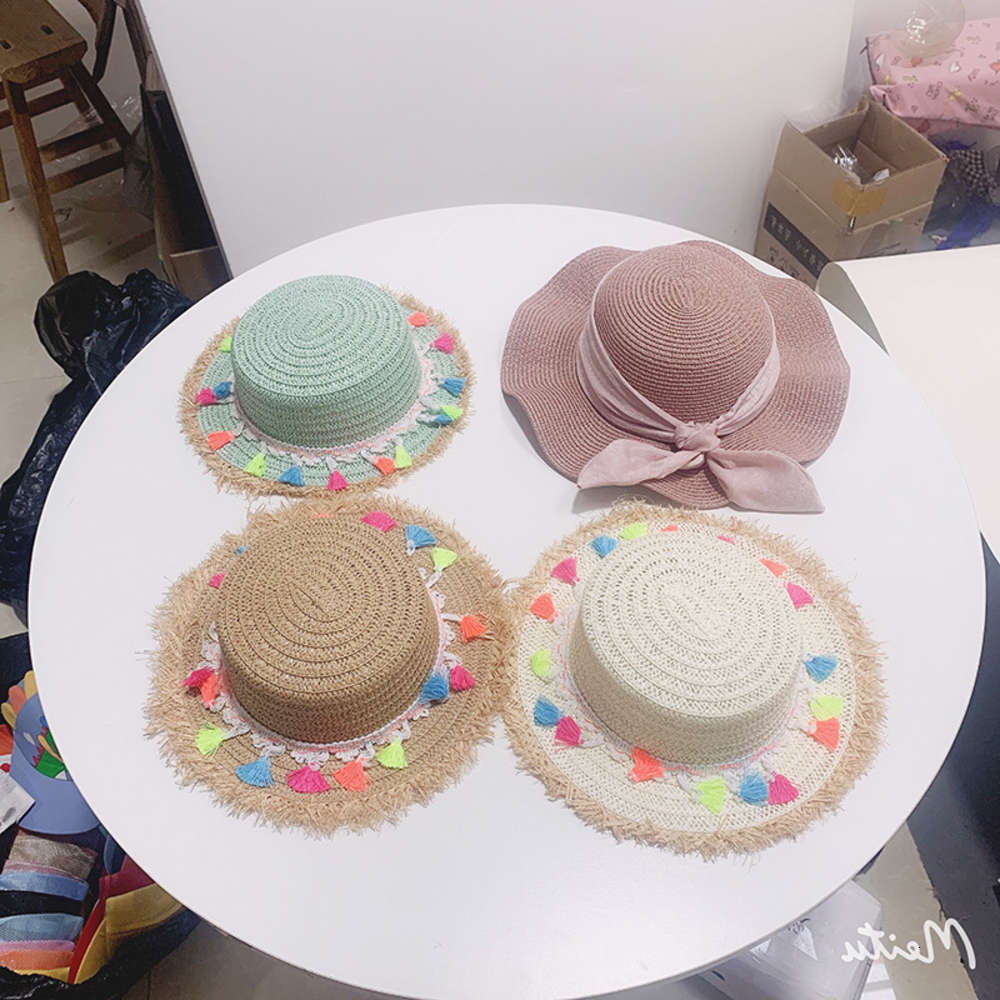 

Fisherman's sunshade summer big brim female Children's sunscreen BEACH STRAW baby sun HAT thin, Yellow