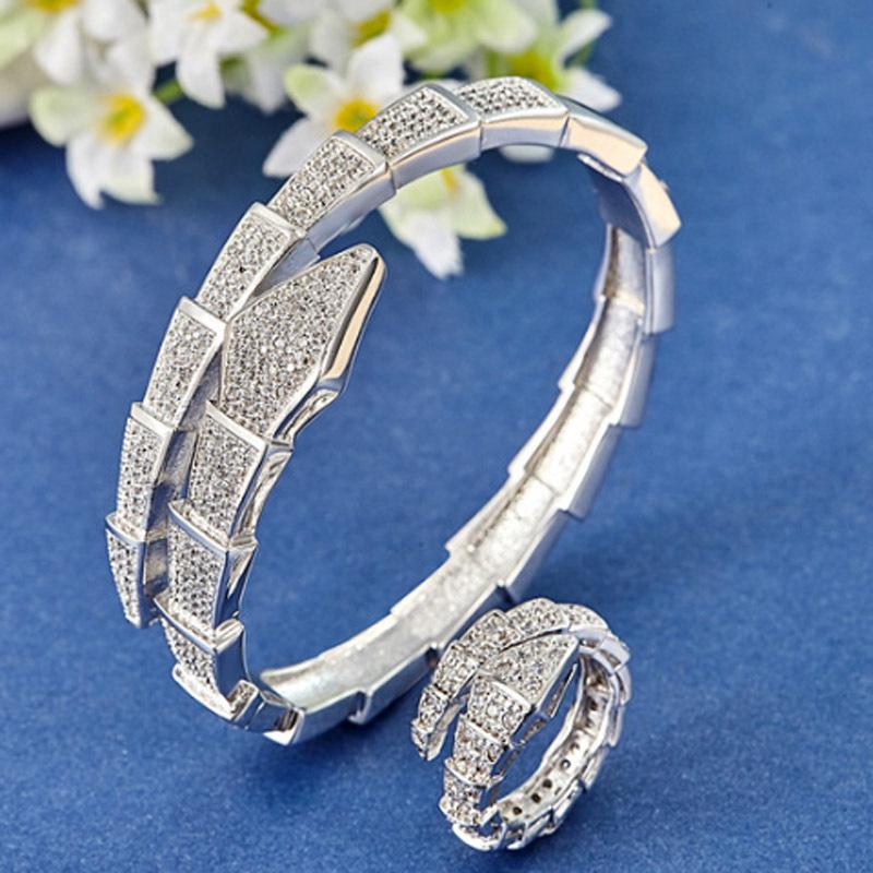 

Bangle And Ring Women's White Color Snake Shaped Zircon Bracelet Female Fashion Accessories Gift