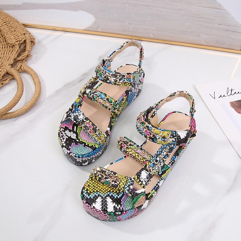 

Dress Shoes Leopard Print Women Sandals High Heels 2021 Summer Bohemian Fashion Flat Chunky Platform, Brown