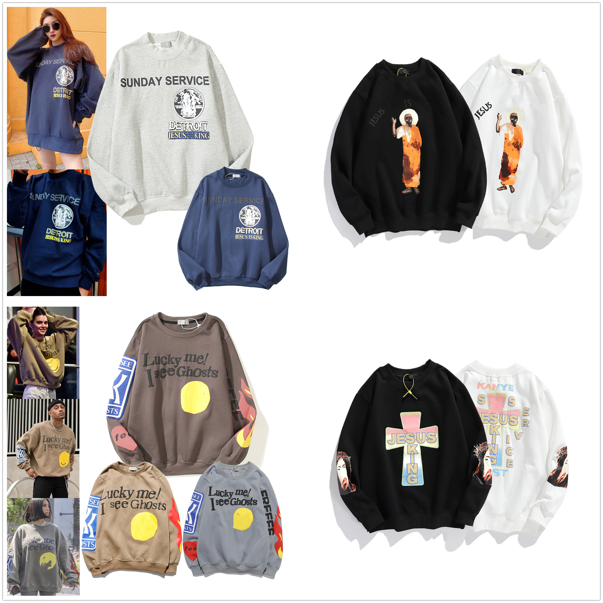 

kanye men's Sweatshirts high quality sweater loose ladies hoodie Jesus fashion hip-hop letter king long sleeve top jacket, 1pcs button