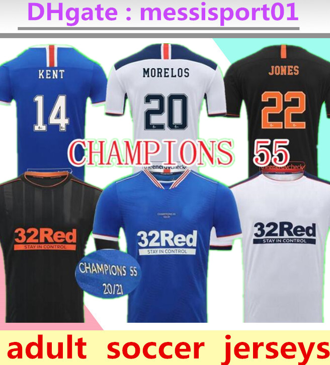 

2021 Glasgow Rangers home third away CHAMPIONS 55 Soccer Jerseys DEFOE HAGI MORELOS TAVERNIER 20/21 Rangers Football Shirts, Black