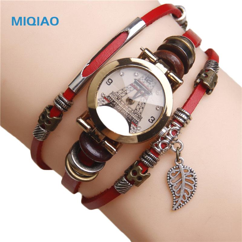

Wristwatches MIQIAO Women Watches Reloje Relogio Feminino Vintage Bracelets Quartz Wrist Hand Knitted Boho Leather Fashion Watch W238, Slivery;brown