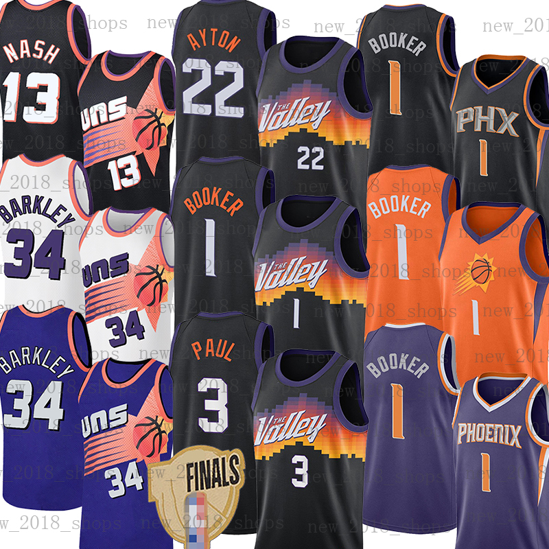 

jersey Basketball Devin 1 Booker Chris 3 Paul Steve 13 Nash DeAndre 22 Ayton Charles 34 Barkley Retro Men Patch