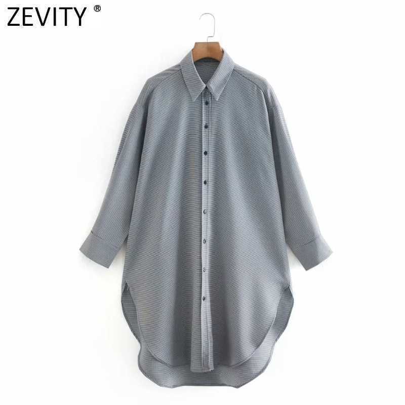 

Zevity Women Vintage Single Buttons Houndstooth Casual Loose Long Blouse Office Lady Business Shirts Chic Blusas Tops LS7404 210603, As pic ls7404ld