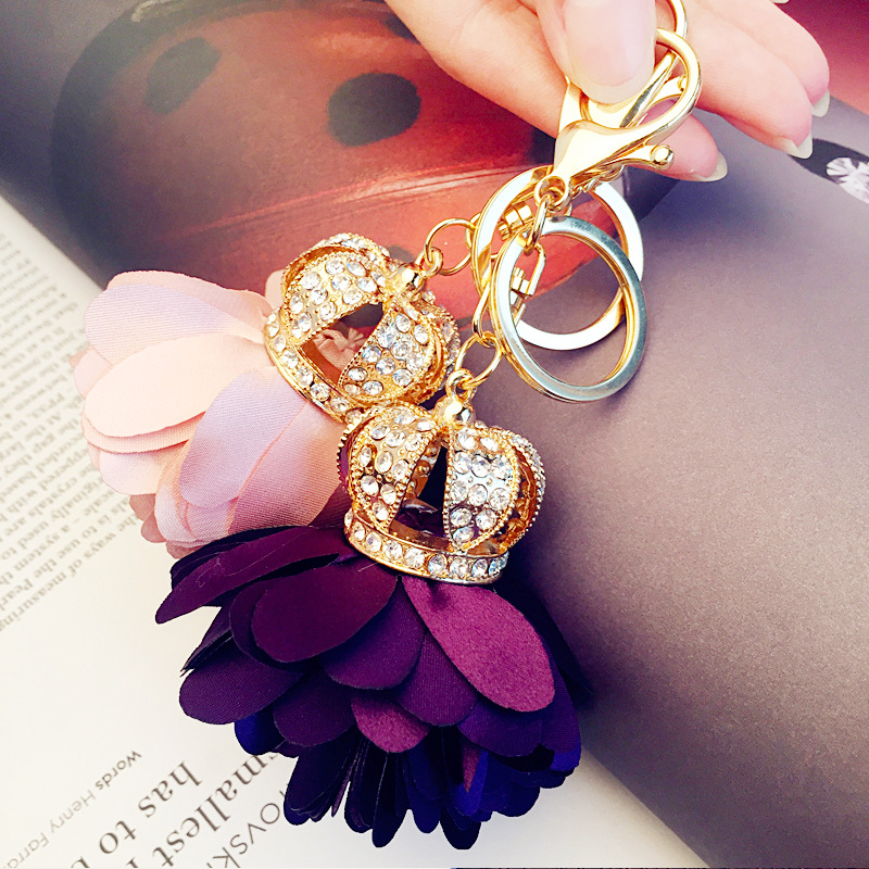 

10Pieces/Lot New Rhinestones Crown petals Pendants metal Key Chain Women Fashion Car Key Ring Bag Charms Accessories Party Gift Jewelry