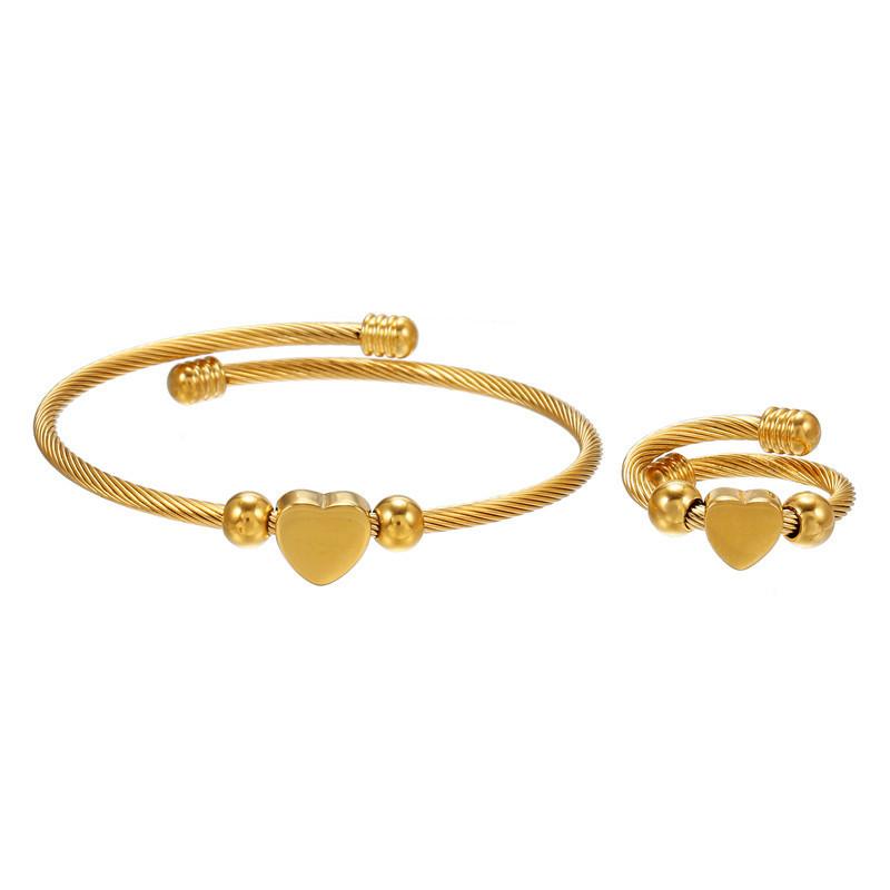 

Earrings & Necklace Jewelry Set Heart Butterfry Tie Shape Connectted Copper Beads Stainless Steel Mutiple Charms Cuff Adjustable Bangle Ring, Silver