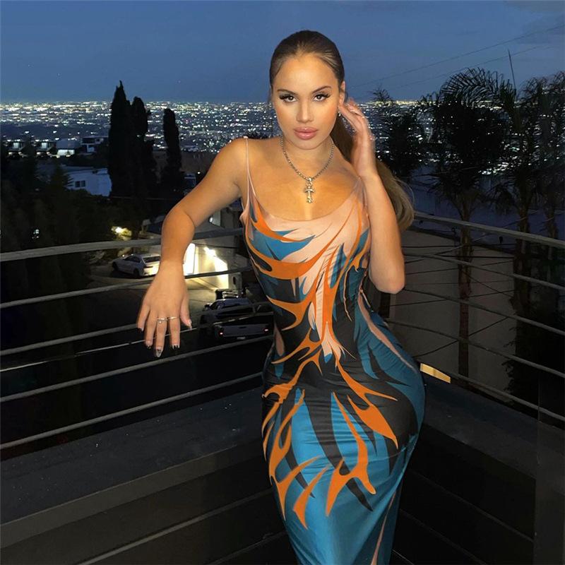 

Women' Swimwear Women Summer Dress 2021 Ladies Streetwear Elegant For Beach Outing Casual Autumn Winter Backless Hollow Out Sexy Print, Blue