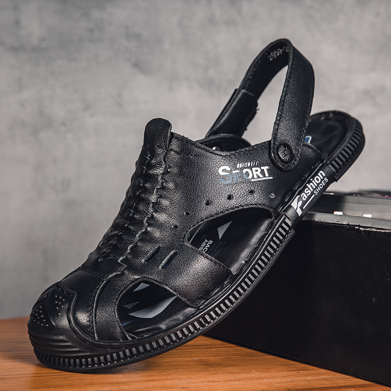 

Slippers Sandals men's fashion casual sandals, leather double-purpose hole shoes, summer wear Baotou VA47, 1# shoe box