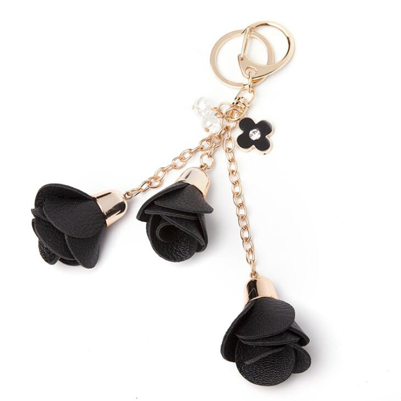 

10pcs/lot Jewelry Keychains PU Leather Rose Flowers Chains Pendant Key Ring Key Chains For Women Bags Decoration