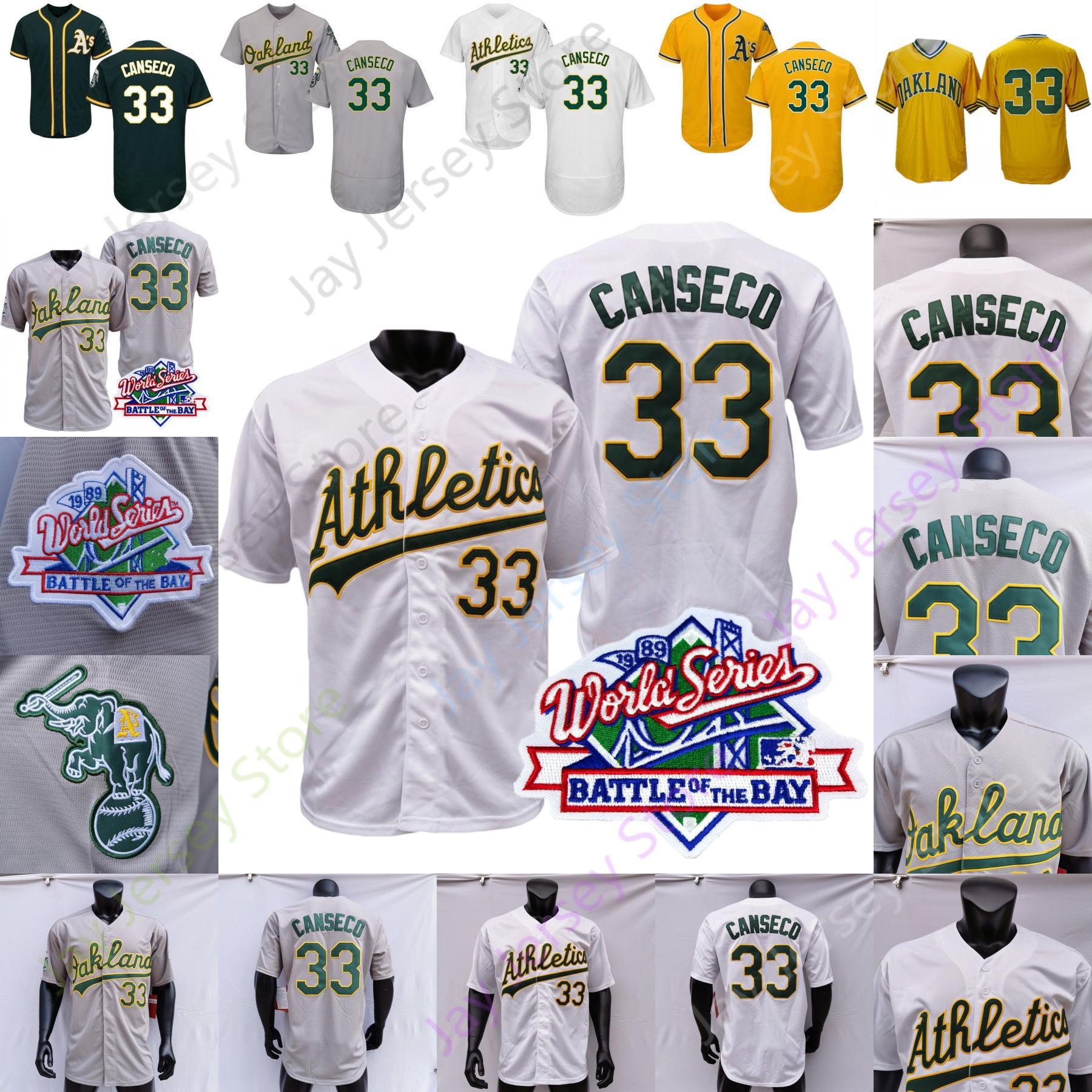 

Jose Canseco Jersey 33 1989 Home Away White Grey Green Yellow Button Pullover All Stitched, Blue;black