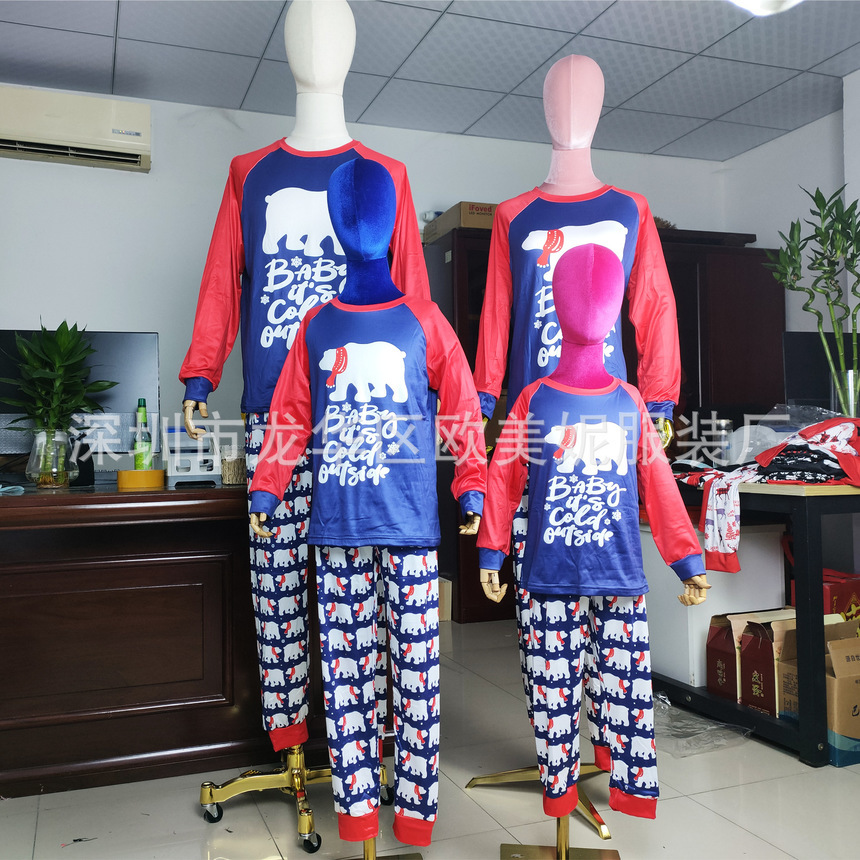 

2021 new christmas parent-child suit bear print home cloth pajamas two-piece set, Gray