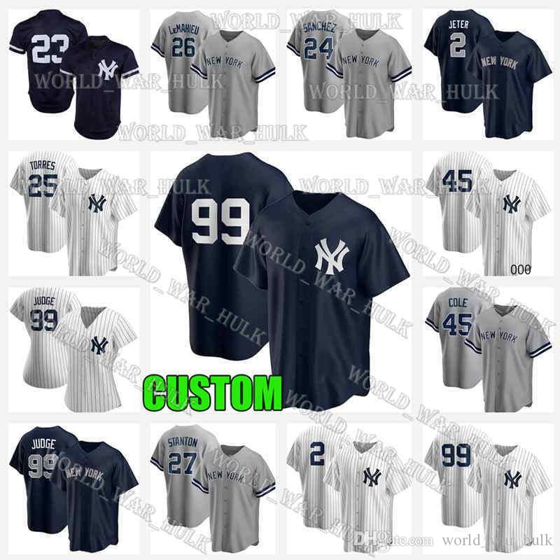 

99 Aaron Judge Baseball Jerseys Derek Jeter Gerrit Cole Gary Sanchez Giancarlo Stanton DJ LeMahieu Gleyber Torres Don Mattingly Babe Ruth, Blue;black
