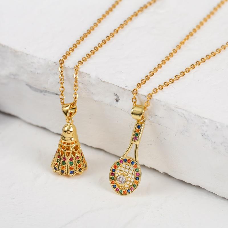

Pendant Necklaces Badminton Racket Couple Zircon Necklace Trendy Boys And Girls Student Simple Clavicle Copper Chain Small Crowd Gift