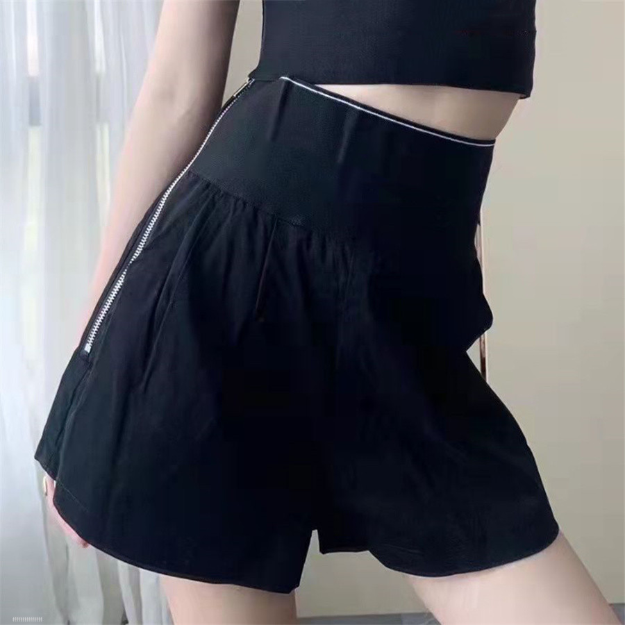 

Girl Fashion Stretch Knit High Waist Logo Stitching Side Zipper Wide Legs Versatile Fashion Shorts For Women, Extra shipping cost