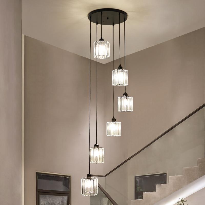 

Modern Spiral Crystal Staircase Chandelier Luxury Retro LED Ceiling El Lobby Loft Living Room Lighting Pendant Lamps