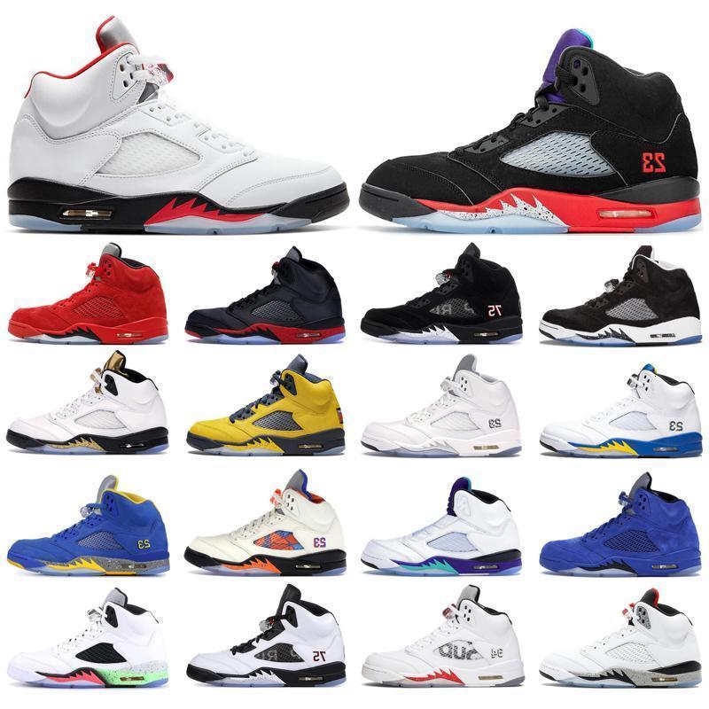 

2022 Men Basketball Shoes 5s Ice Blue Pro Stars Metallic Red Black Suede White Cement SP Sail Anthracite International Flight 5 Playoffs Oreo Raging Bull Sneakers, Wrapped packed