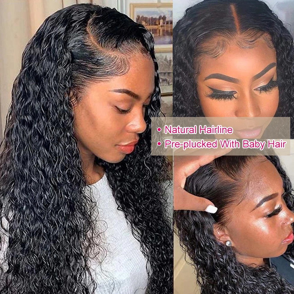 

360 Frontal Wig Transparent Lace Wigss Wet And Wavy Waters Curly 13x6 Laces Front Human Hair Wigs 5x5 closure Brazilian Water Wave Natural Hairline preplucked, As picture color