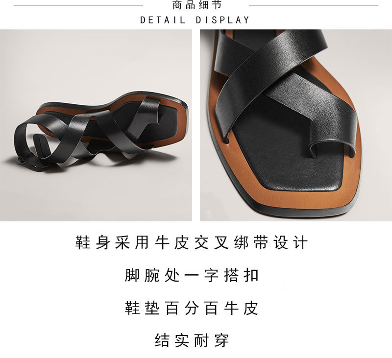 

Sandals Withered English summer sandals simple genuine leather bandage roma retro flat shoes women 363S, Black