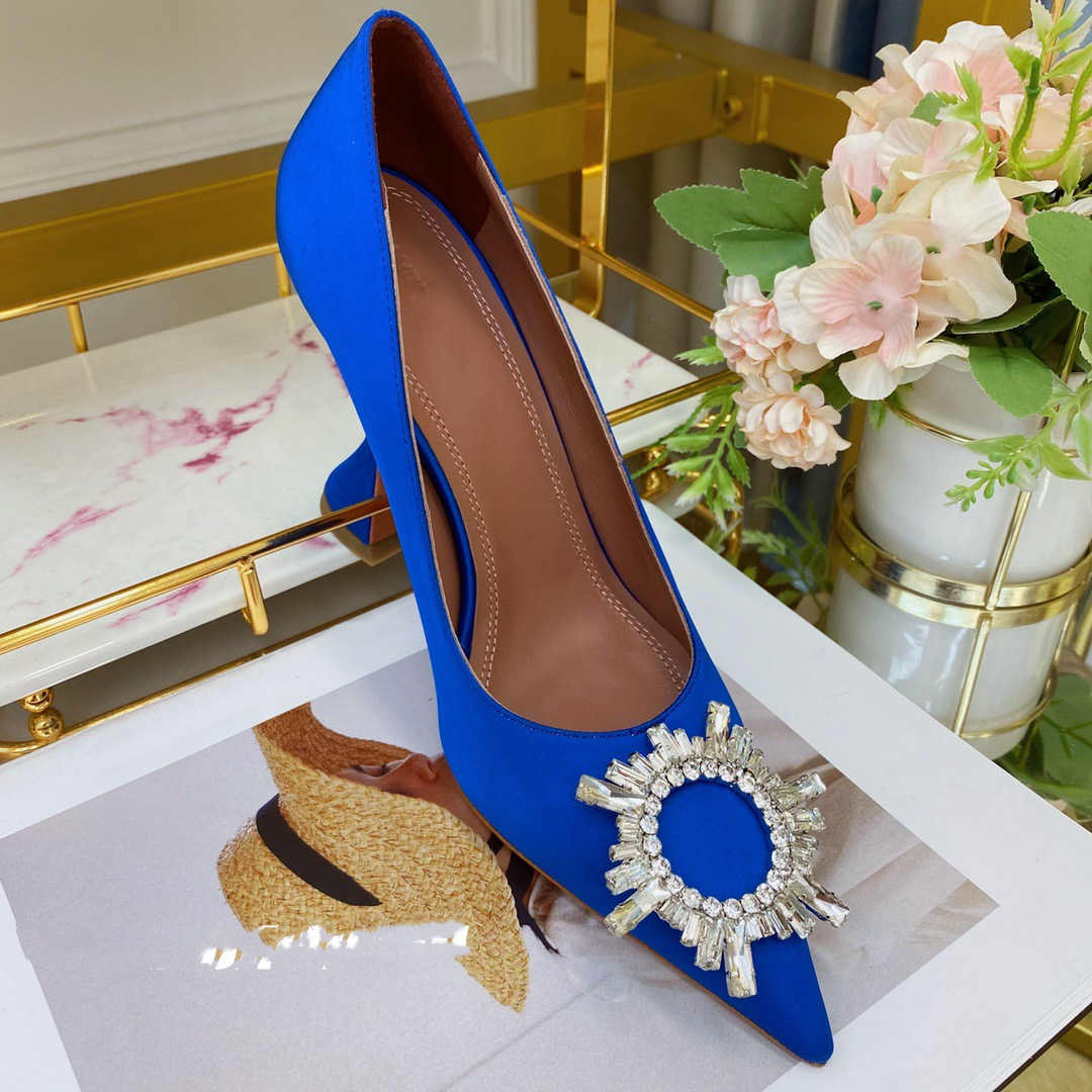 

quality designer party wedding sandals 2021 summer bride ladies slides fashionable sexy dress shoes pointed toe high heels leather sequins rhinestone decoration, Box