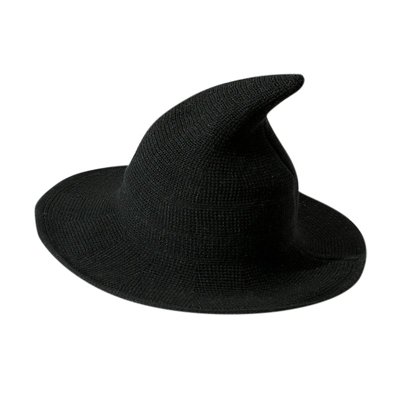 

Wide Brim Hats Summer Women Modern Witch Foldable Costume Sharp Pointed Wool Felt Halloween Party Hat Warm Autumn Winter Cap, Gray