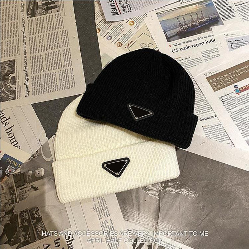 

Solid Knitted Hat Unisex Mens Designer Triangle Letter Luxury P Men Hats High Quality Beanie For Women Casual Beanies Cap D2111053HL, Blue