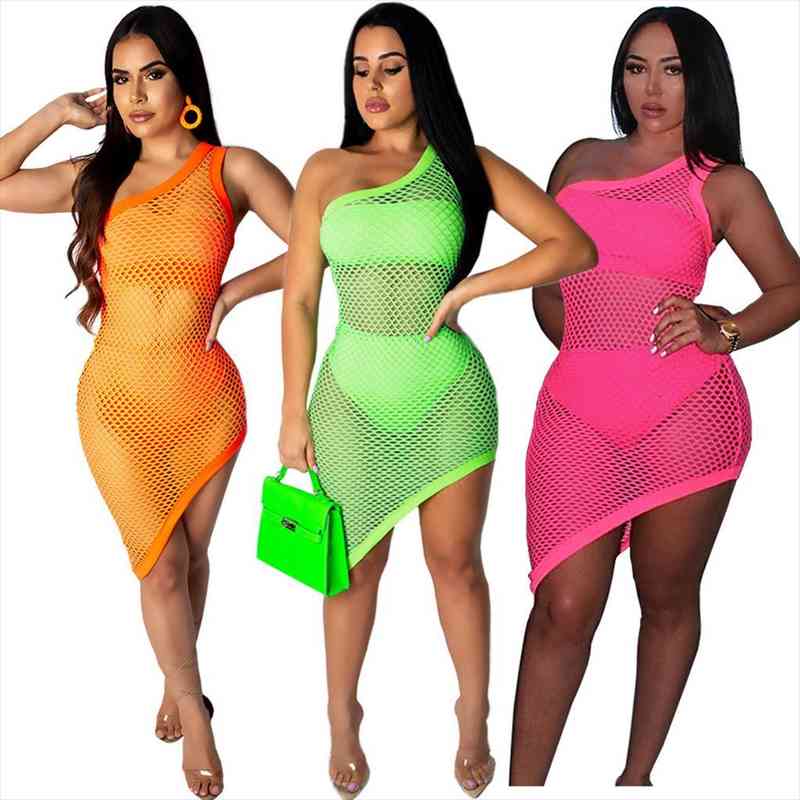 

neon color sheer mesh three piece sleeveless dress sets women bodycon summer beach 3 piece matching suits sets, Gray