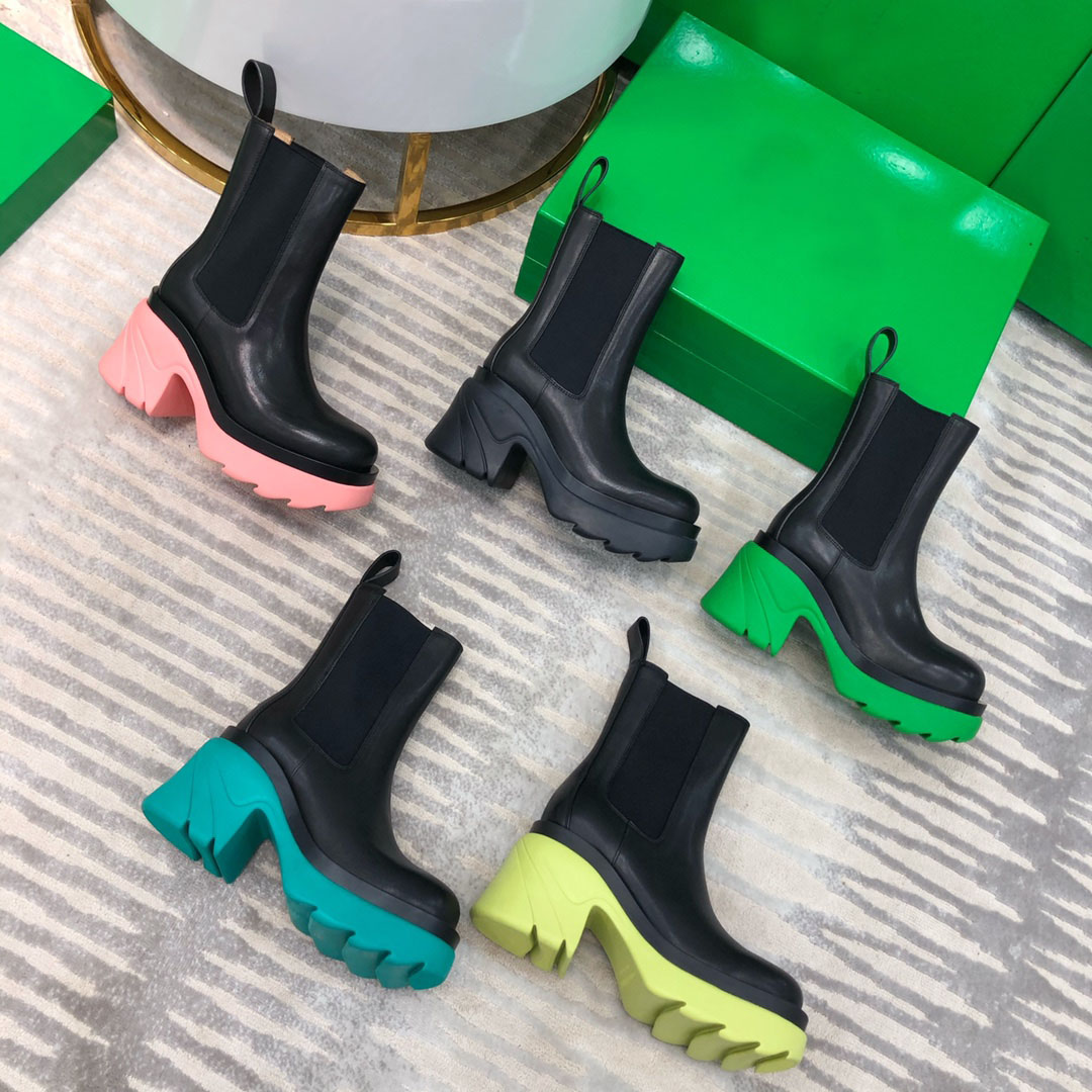 

Design slide advanced womens famous shoes leather fashion Martin boots round head high heels womens shoes Knight Chelsea womens boots medium boots, Extra laces