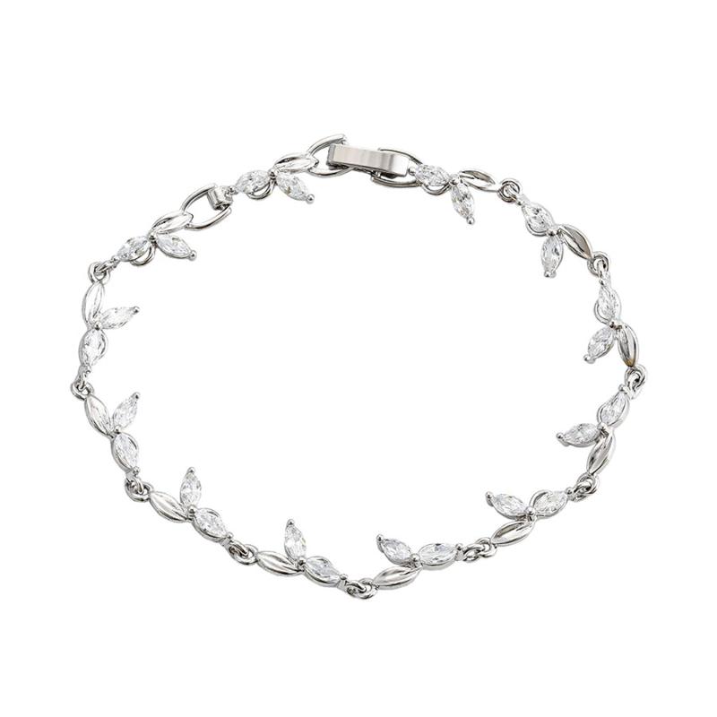 

Link, Chain MxGxFam ( 18cm/19.5cm * 7 Mm ) White Zircon Leaves Bracelets For Women Fashion Jewelry + Gold Color