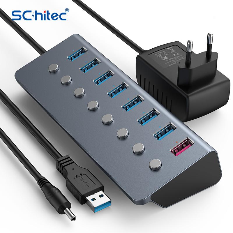 

Hubs Schitec 8 Ports Powered USB 3.0 HUB Extension With On/Off Switches 15W Adapter Support Splitter Computer Accessories