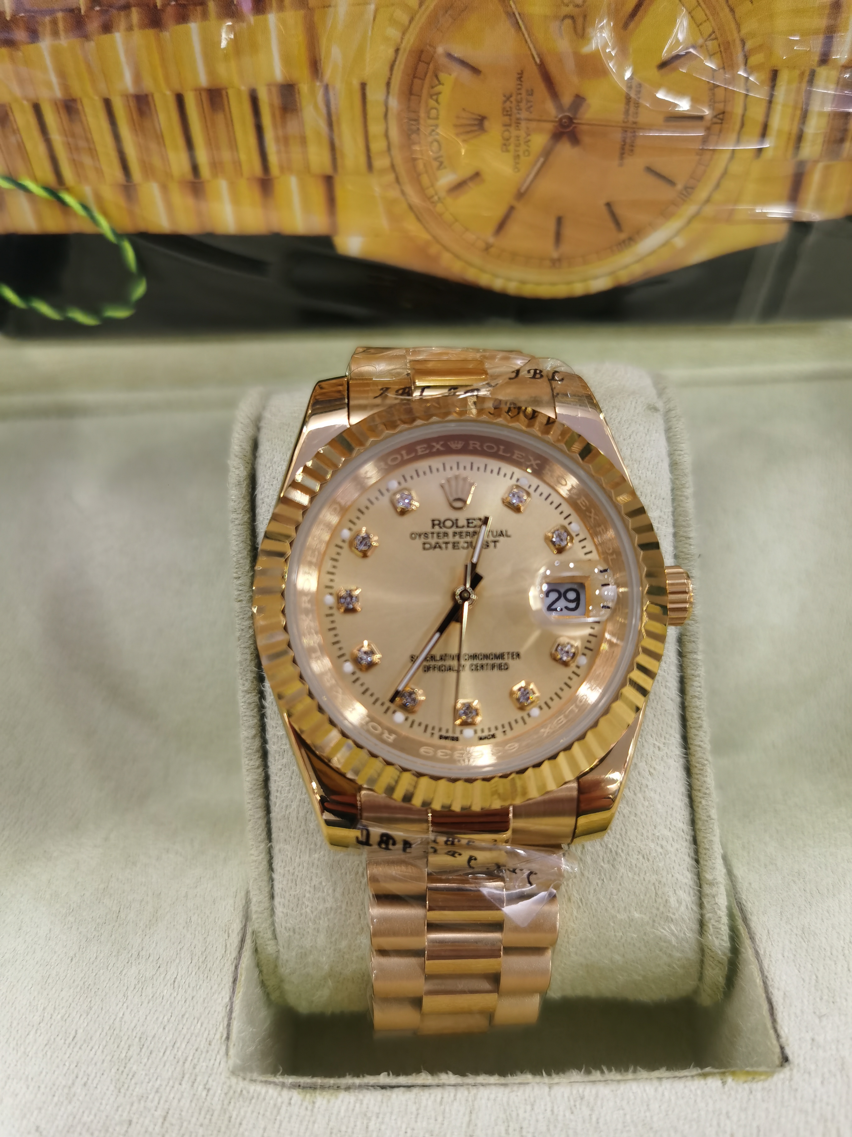 

With Box Luxury Wristwatches Mens Daydate Diamond dial 18K gold High Quality Watch Sweep Automatic Movement Mechanical Sapphire Original Cla, Slivery;brown