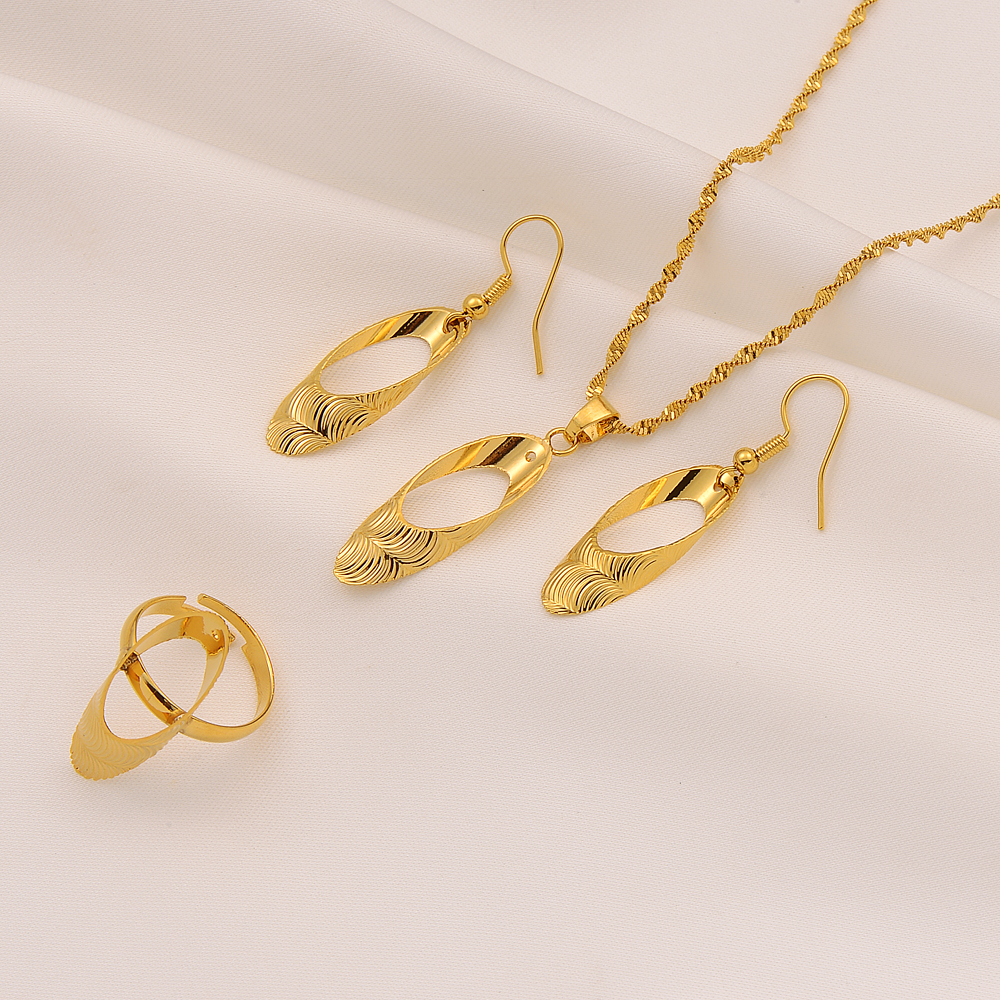 Fashion Retro Ellipse Hole Pendant Necklace Earrings 14k Fome Gold GF Charm Jewelry Sets FINELY WORKED, BRIGHT MADE IN ITALY-image-735220801