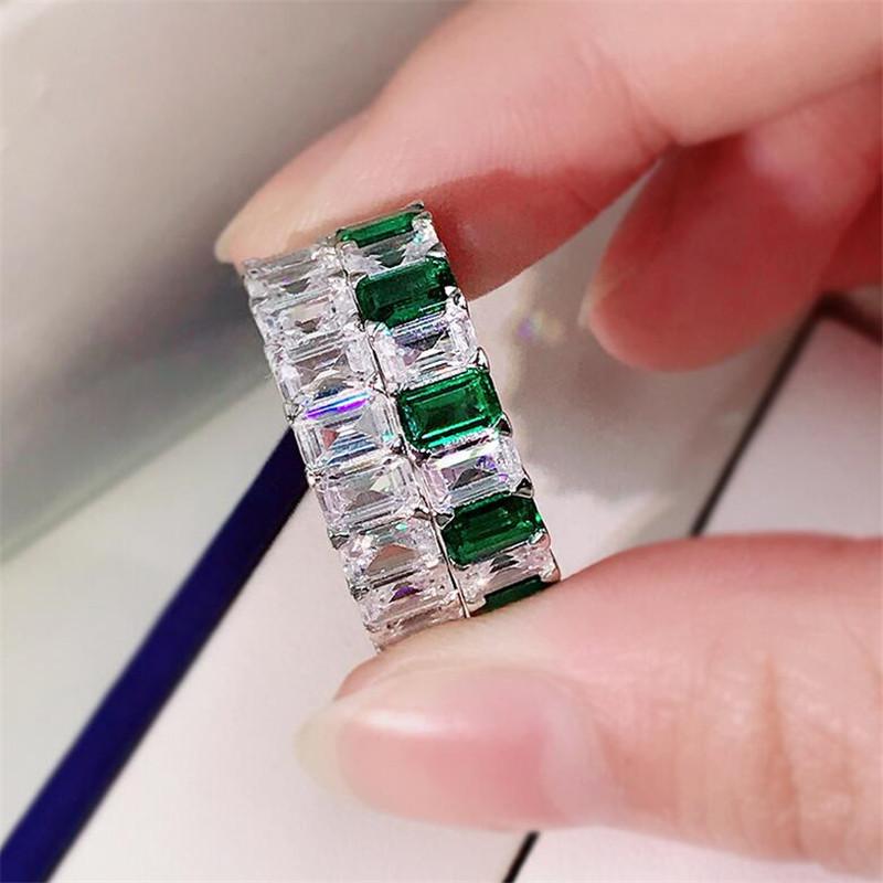 

Top Sell Luxury Jewelry Real 100% 925 Sterling Silver Emerald Cut White Topaz CZ Diamond Gemstones Party Women Wedding Engagement Band Ring Gift