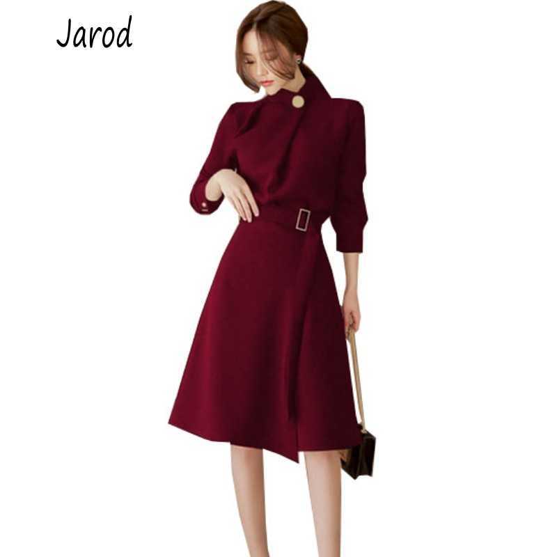 

Spring Autumn long sleeve office lady korean fashion professional dress business clothes with belt solid vestidos slim outfit 210526, Picture color