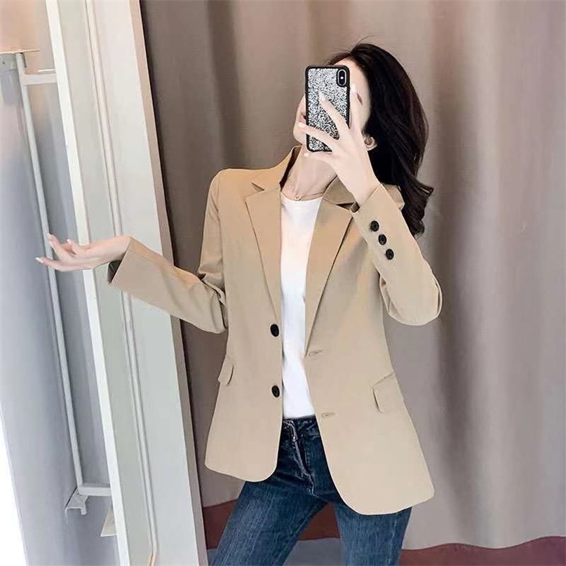 

PEONFLY Women Blazer Office Jacket Ladies Fashion Single Breasted Long Sleeve Loose Coat Formal Casual For Spring Autumn 211019, Black
