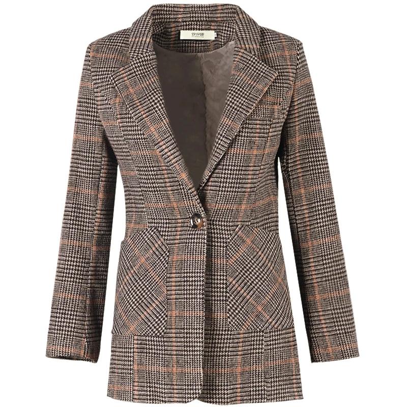 

Spring Fashion Business Plaid Suits Women Work Office Ladies Long Sleeve Autumn Casual Blazer Women's & Blazers, Khaki