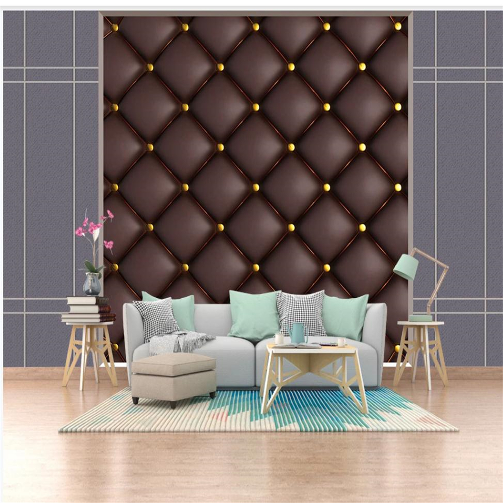 

murals wallpaper for living room 3d stereo simulation leather abstract rhombus soft bag background wall mural, Brown