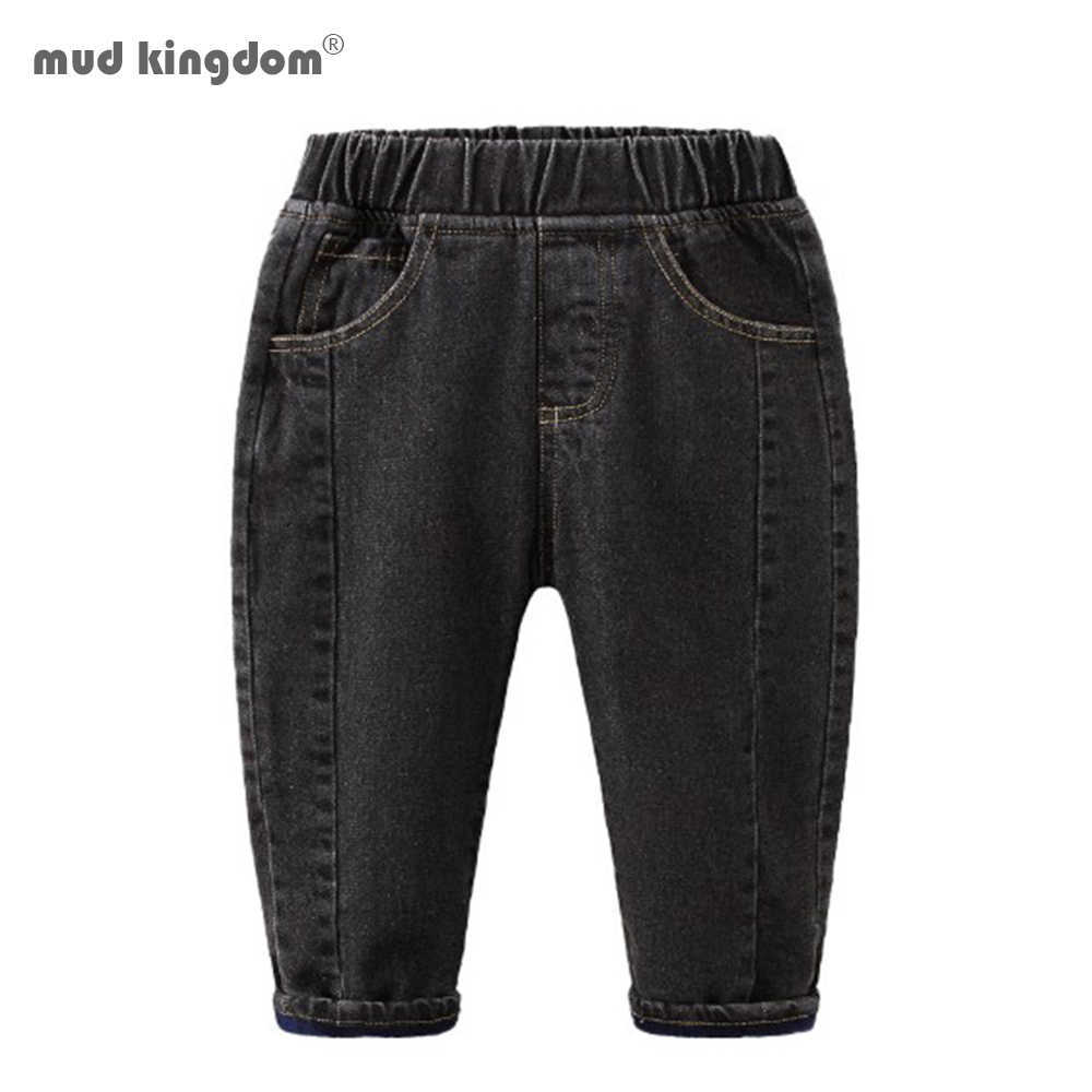 

Mudkingdom Boys Jeans Solid Fashion Elastic Waist Kids Pants 2 to 6 Years Black Blue Autumn Casual Denim Trousers for 210615