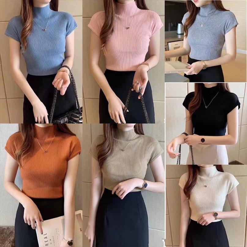 

knitted short sleeve o neck women sweater pullover korean all match basic pull femme jumper female, White;black