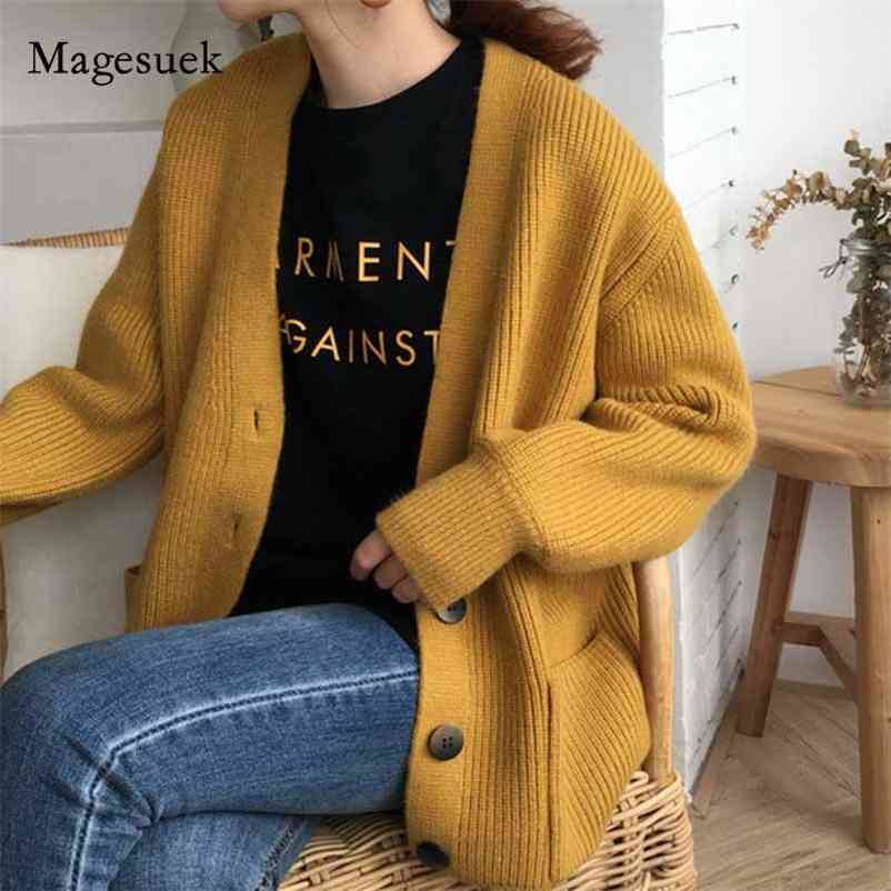 

Korean Vintage Chic Loose Twist Sweater Women Long Sleeve ' Cardigans Autumn Winter Jacket Thickened Section 10927 210518, Yellow