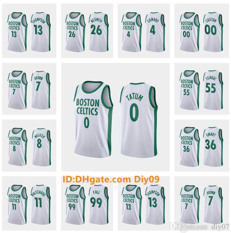 

City Jayson Tatum Kemba Walker Boston Celtics Marcus Smart Tacko Fall Jaylen Brown Edward Nesmith Teague Basketball Jerseys, With sign