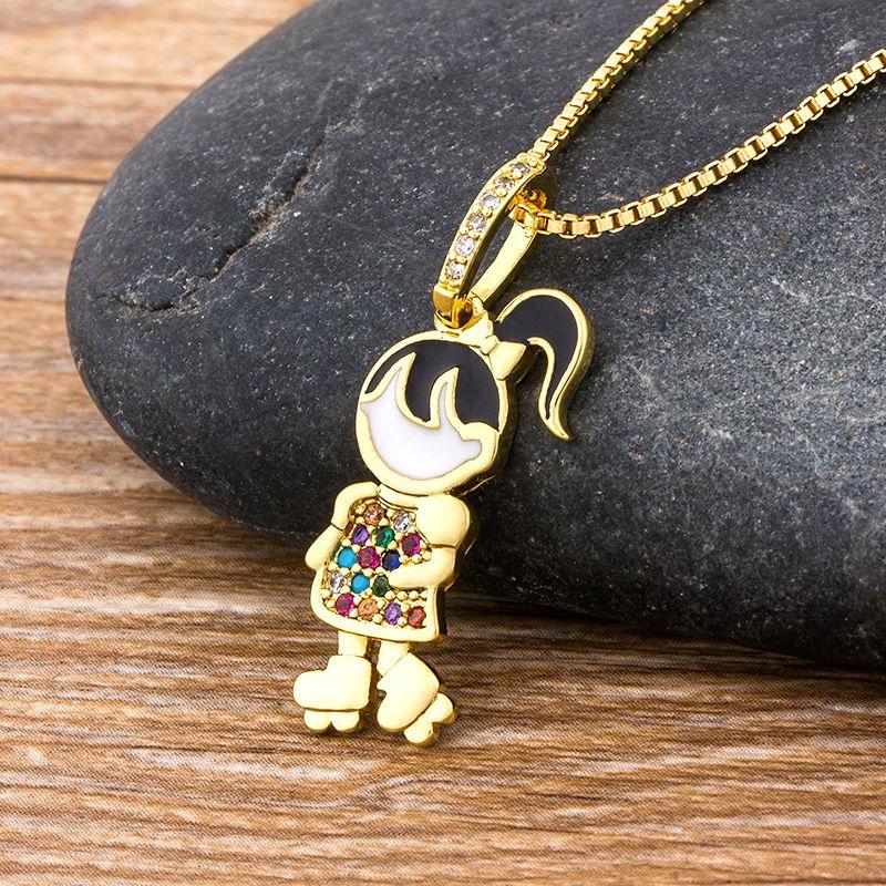 

Pendant Necklaces Fashion Girls Boys Zircon Necklace For Women Kid Copper CZ Jewelry Family Choker Gold Color Chain Couples Gift