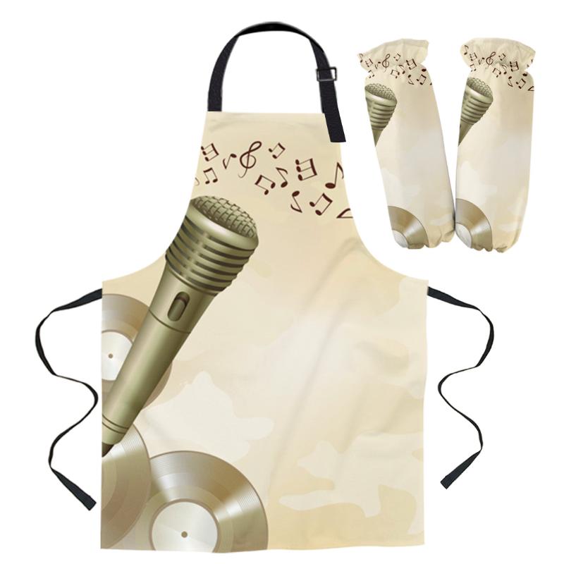 

Aprons Daily Cleaning Apron Set Microphone Cd Music Notes Chef Waiter Anti-oil Kids Cooking Gardening Work Sleeve Cover