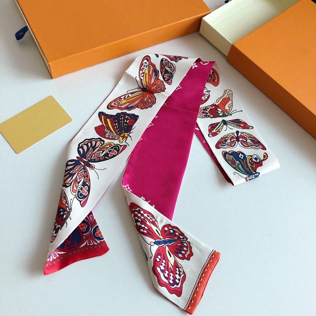 

The new butterfly double-layer main silk ribbon design printed women's silk scarves fashion headscarf brands handbag ribbon small long scarf 5*100cm