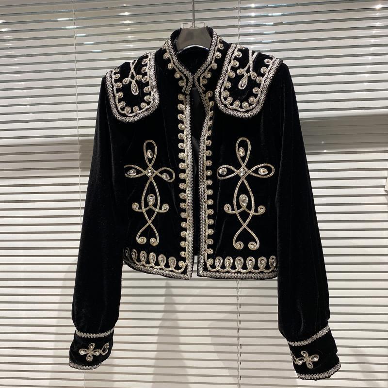 

Women's Jackets 2021 Autumn Designer Private Dress Celebrity Court Diamond Button Flower Velvet Jacket Coat Women Clothing Drop Y2K, Black;brown