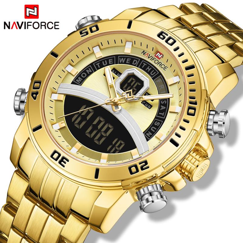 

Wristwatches NAVIFORCE Brand Top Luxury Fashion Watch Men Quartz Date Display Sport Alarm Chronograph Waterproof Mens Watches Relogio Mascul, Slivery;brown