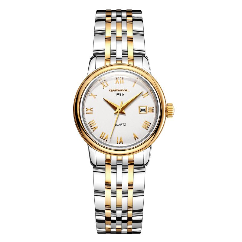 

Wristwatches CARNIVAL Brand Women Fashion Watches Ladies Luxury Business Calendar Quartz Wristwatch Waterproof Dress Clock Relogio Feminino, Silver white