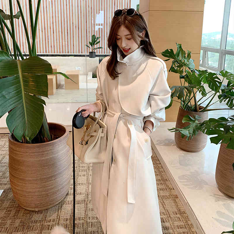 

Women's Trench Coats Long coat with buttons for autumn and winter, girly windbreaker K0EA, 1# shoe box