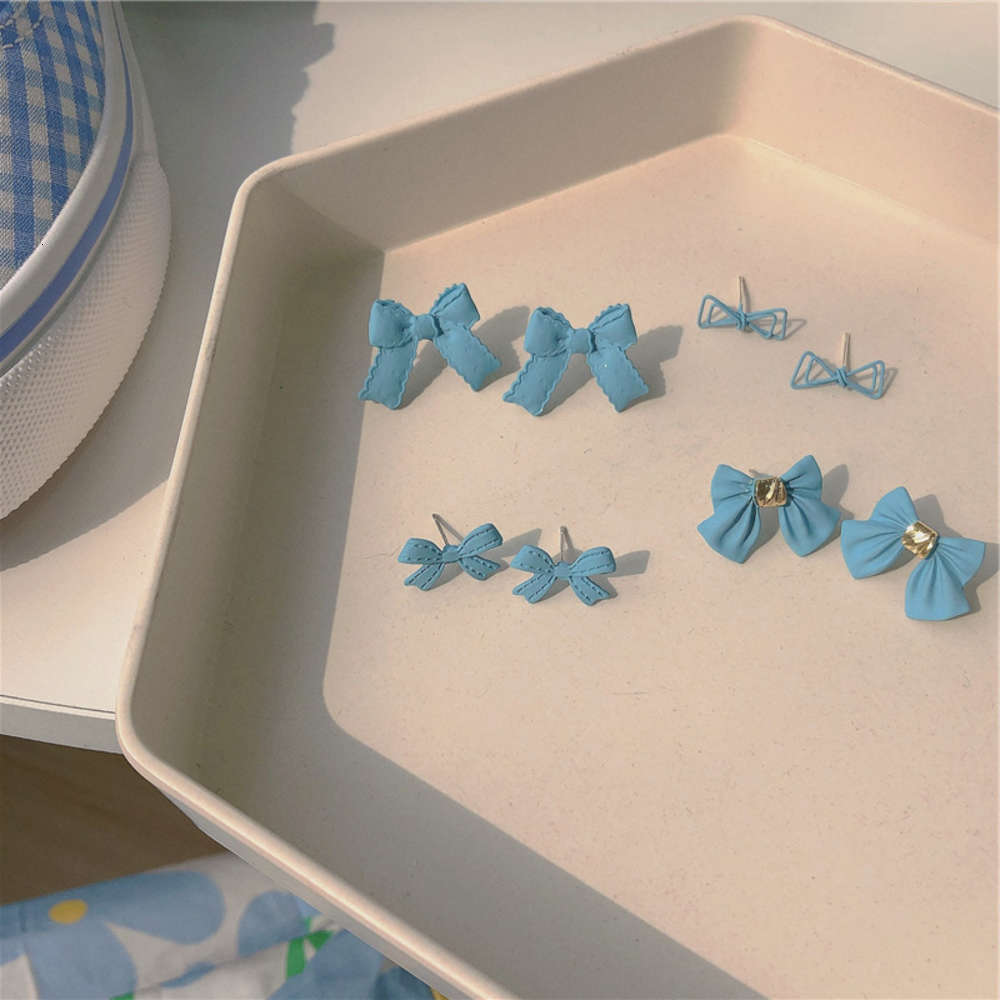 

earrings Light Blue Bow ~ sweet little fresh girl's spring earrings and Korean simple Earrings, Golden