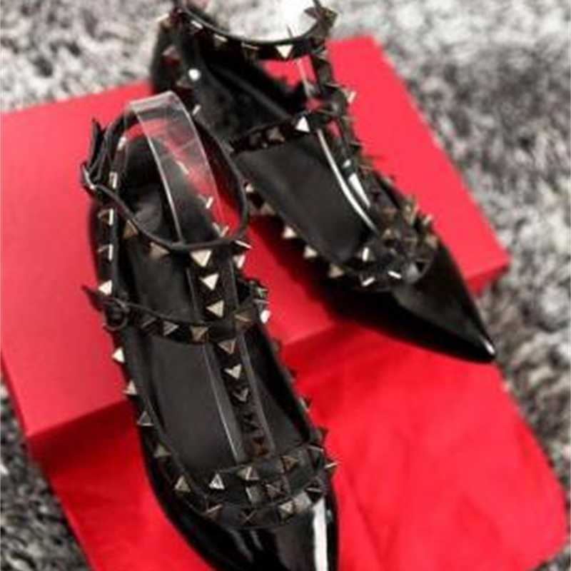 

Toe Pumps Pointed Brand Women Flat Fashion Women Shoes Rivets Genuine Leather Ankle Strap Sandals Shoes 35-42, Not ship